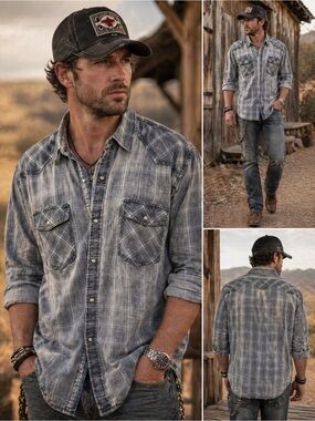 Desert Son | Flag of Anthem | Western Snap Shirt | Plaid Pearl Snaps | XXXL